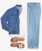 Tommy Hilfiger Womens Chambray Utility Bomber Jacket Crochet Trim Sweater Tank Chambray Utility Jeans