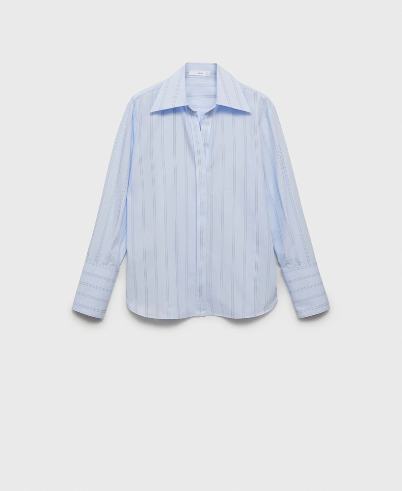 Mango Women's Regular Fit Striped Cotton Shirt