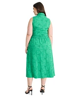 Maggy London Plus Eyelet Sleeveless Surplice Midi Dress