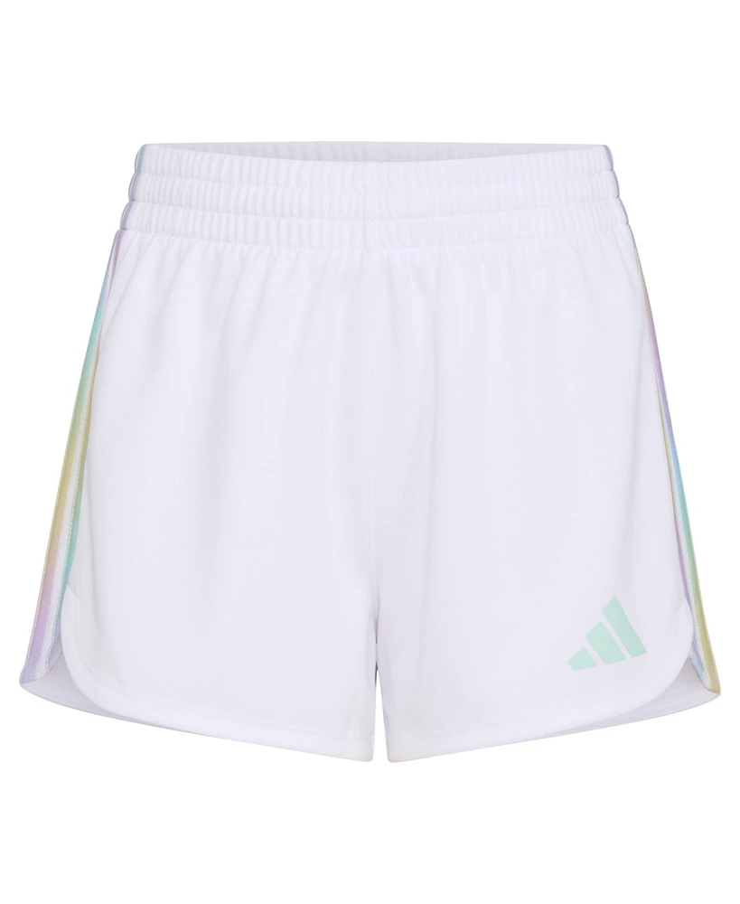 adidas Big Girls Elastic Waistband Gradient 3-Stipe Pacer Mesh Shorts