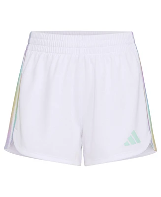 adidas Big Girls Elastic Waistband Gradient 3-Stipe Pacer Mesh Shorts