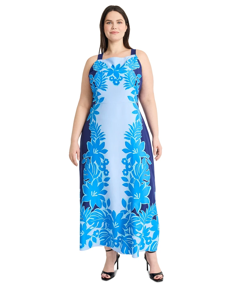Maggy London Plus Placement-Print Square-Neck Dress