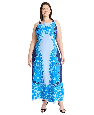 Maggy London Plus Placement-Print Square-Neck Dress