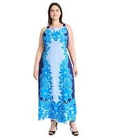 Maggy London Plus Placement-Print Square-Neck Dress