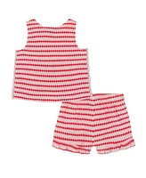 Tommy Hilfiger Toddler and Little Girls 2-Piece Textured Printed Ruffle Top Shorts Set
