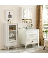 Bathroom Storage Cabinet, Medicine Cabinets for Bathroom with Mirror, 2 Doors 4 Adjustable Shelf + 3 Christmas Style Storage Basket, White Wood Cabine