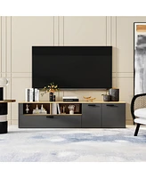 Tv stand with five storage cabinets, media console with adjustable shelves, entertainment center in grey and wood colours