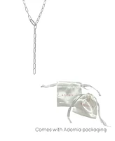 Adornia Silver Crystal Paper Clip Chain Lariat Necklace