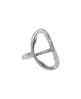 Adornia Silver Open Hammered Oval Ring
