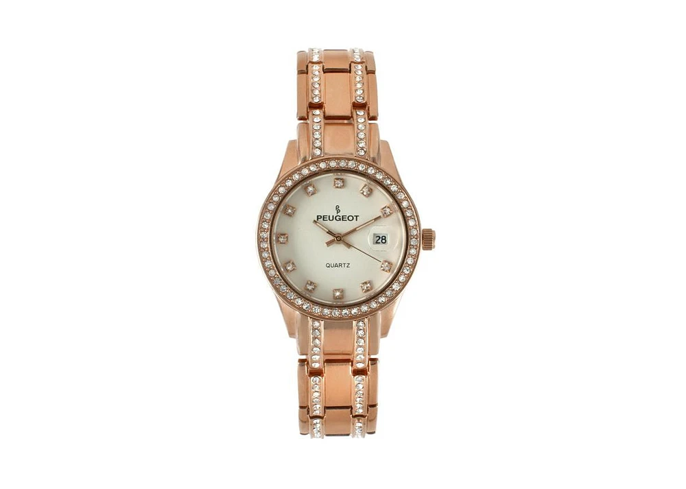 Peugeot Womens Round Rose-Gold Luxury Status Swarovski Crystal Bracelet Watch