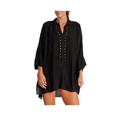 La Moda Clothing Women's Short Sheer Lace Cover Up Dress