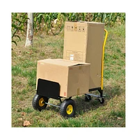HT1006BK-yl Hand Truck Dual Purpose 2 Wheel Dolly Cart and 4 Wheel Push Cart with Swivel Wheels 330 Lbs Capacity Heavy Duty Platform Cart for Moving/W