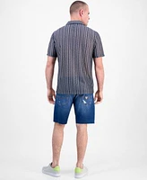 Guess Mens Wyatt Rip Repair Denim 9 Shorts Striped Button Front Camp