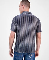 Guess Men's Wyatt Short Sleeve Striped Button-Front Camp