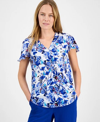 Ak Anne Klein Women's Printed Flutter-Sleeve Tunic