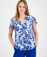 Ak Anne Klein Women's Printed Flutter-Sleeve Tunic