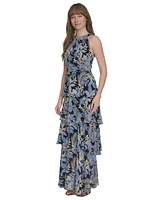 Tommy Hilfiger Women's Printed Tiered Halter Maxi Dress