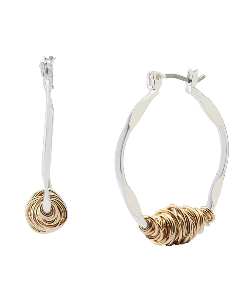 Robert Lee Morris Soho Two Tone Wire Wrapped Sculpted Hoop Earrings