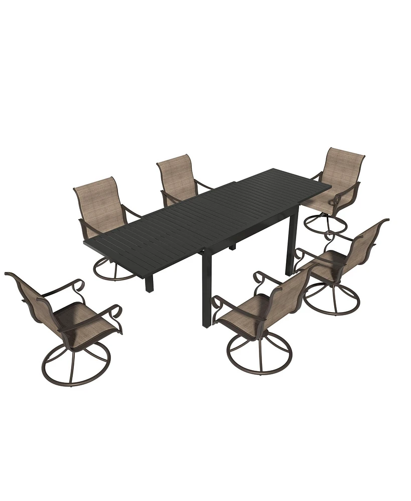 7-Piece Outdoor Dining Set with Aluminum Extendable Table 53"- 106" and Textilene Swivel Chairs
