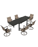 7-Piece Outdoor Dining Set with Aluminum Extendable Table 53"- 106" and Textilene Swivel Chairs