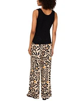 1.State Womens Roll Neck Tank Top Floral Print Drawstring Waist Wide Leg Pants