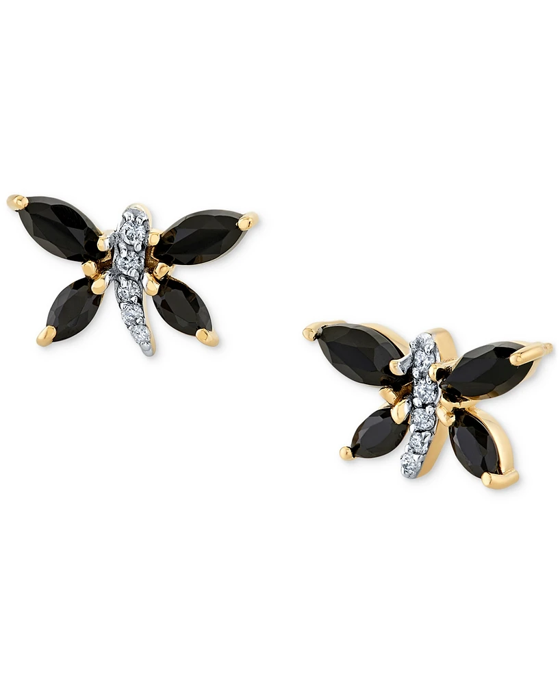 Marquise Onyx (5 x 2-1/2 mm) & Diamond Accent Butterfly Stud Earrings in 14k Yellow Gold