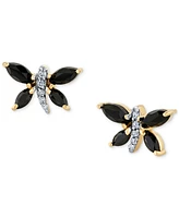 Marquise Onyx (5 x 2-1/2 mm) & Diamond Accent Butterfly Stud Earrings in 14k Yellow Gold