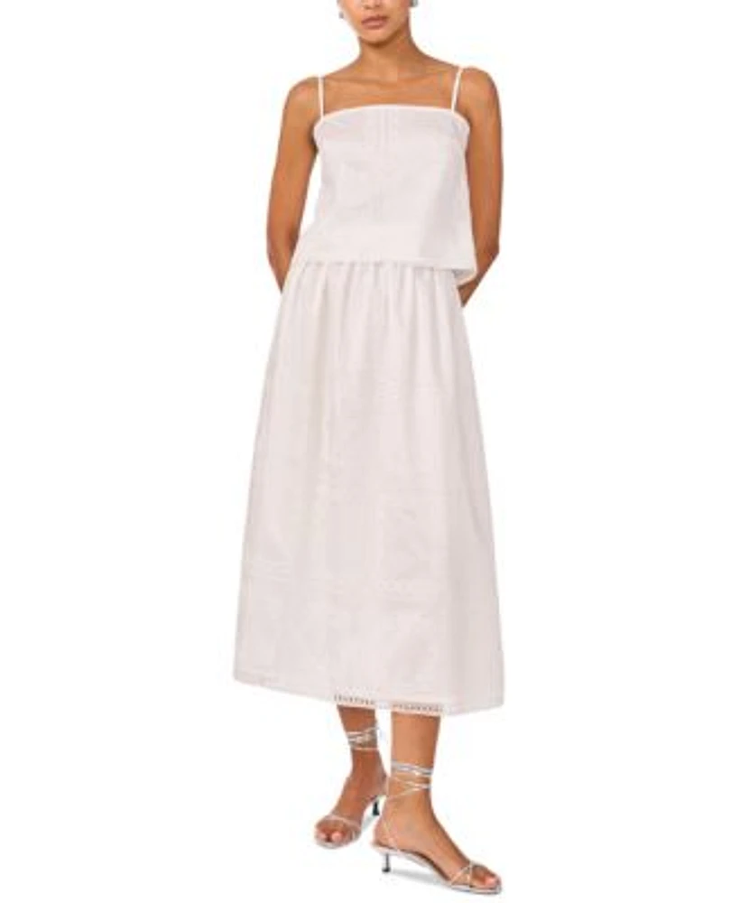 1.State Womens Embroidered Square Neck Sleeveless Blouse Embroidered Midi Skirt