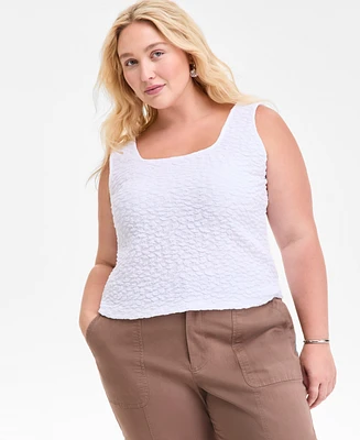 On 34th Plus Textured-Knit Square-Neck Sleeveless Tank, Exclusively at Macy's