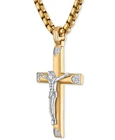 Esquire Men's Jewelry Diamond Crucifix 22" Pendant Necklace (1/20 ct. t.w.) in Stainless Steel & Gold-Tone Ion-Plate, Exclusively at Macy's