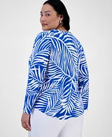 I.n.c. International Concepts Plus Printed Long-Sleeve Top, Exclusively at Macy's