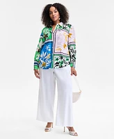 I.n.c. International Concepts Plus Mixed-Print Blouse, Exclusively at Macy's