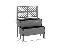 2 Tier Self Draining Wood Raised Garden Bed Planter Box with Trellis