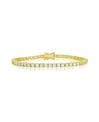 Sterling Silver with 3mm Colored Cubic Zirconia Tennis Bracelet White Gold Plated, Black 14K or 18K Rose Plated