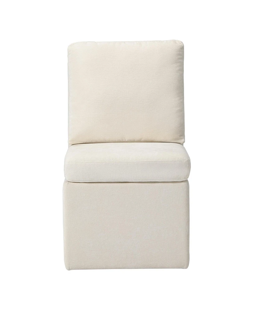 Modern Upholstered Chenille Armless Dining Chairs With Casters
