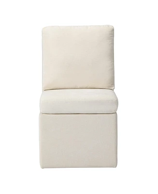 Modern Upholstered Chenille Armless Dining Chairs With Casters