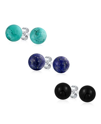 Bling Jewelry Set of 3 10MM Natural Stones Ball Stud Earrings Sterling Silver