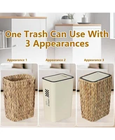 Boho Trash Can with Lid - Rattan Wastebasket, 2.6-Gallon Woven Hamper