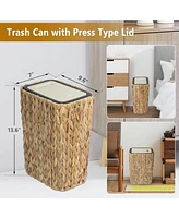 Boho Trash Can with Lid - Rattan Wastebasket, 2.6-Gallon Woven Hamper