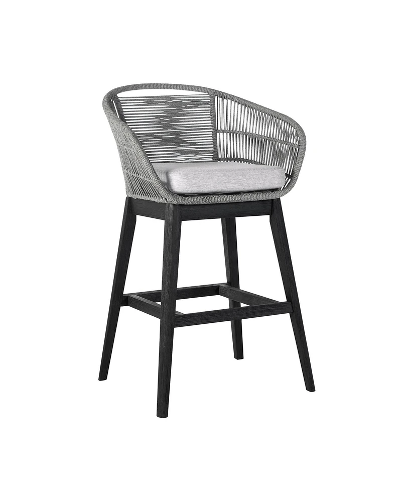 Low Back Solid Wood Outdoor Bar Height Chair with Footrest – Stylish Patio Seating