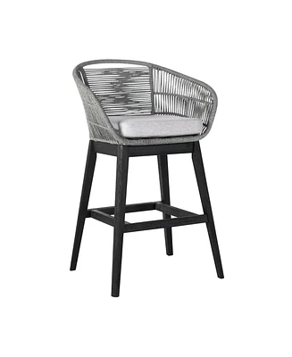 Low Back Solid Wood Outdoor Bar Height Chair with Footrest – Stylish Patio Seating
