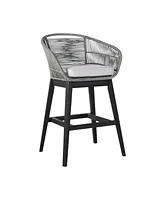 Low Back Solid Wood Outdoor Bar Height Chair with Footrest – Stylish Patio Seating