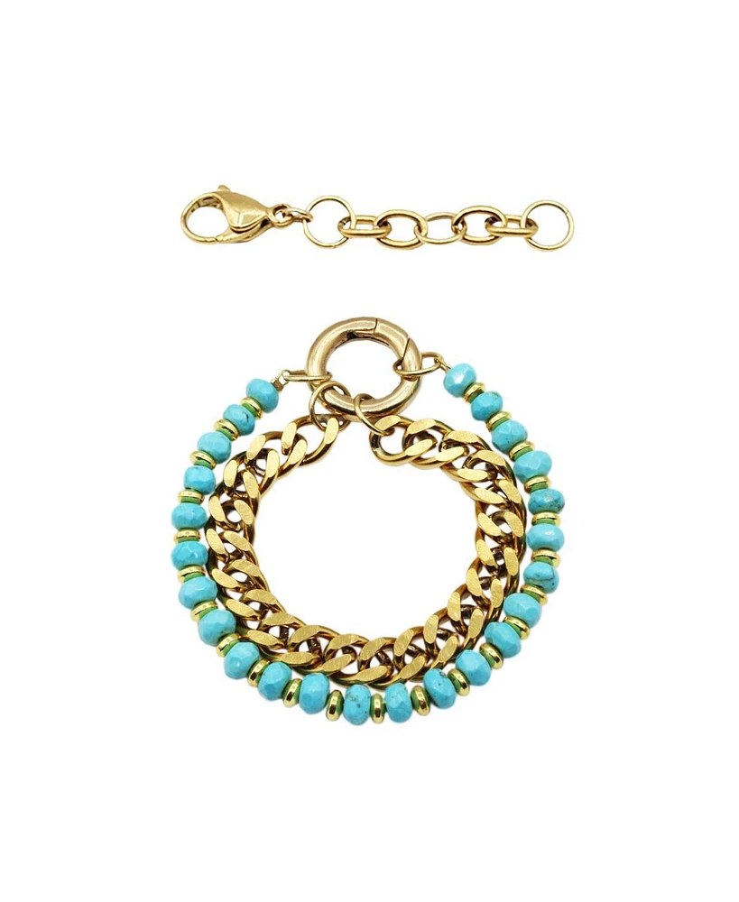 Genuine Stone and 18k Gold Plated Chain Bracelet