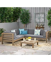 Modern V-Shaped Acacia Outdoor Sectional Sofa Set