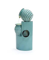 LuxenHome Aqua Blue 3-Tier Bowls 2.5-Feet Tall Outdoor Polyresin Fountain with Lights