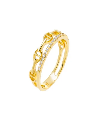 By Adina Eden Cubic Zirconia Pave X Solid Mariner Band Ring