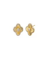 By Adina Eden Pave Cubic Zirconia Ridged Four Leaf Clover Stud Earrings