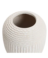 LuxenHome Beige Ribbed Round 15.2-Inch Tall MgO Vase