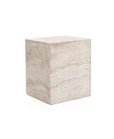 LuxenHome Travertine-Style Square MgO Side Table