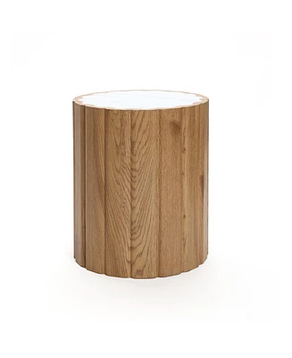 LuxenHome Wood Grain Manufactured Wood 18.9-Inch Tall Round End and Side Table with Faux Marble Top